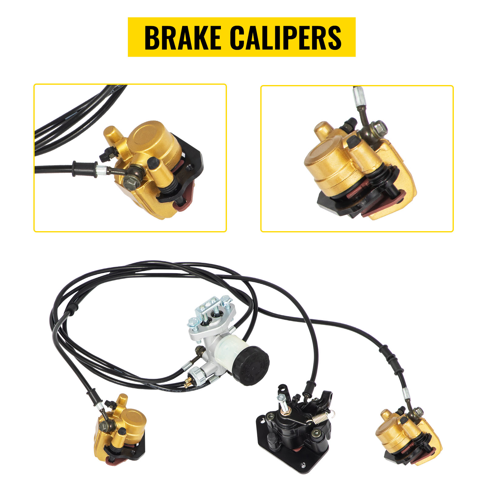 VEVOR go-kart brake master cylinder kit with connected brake calipers.