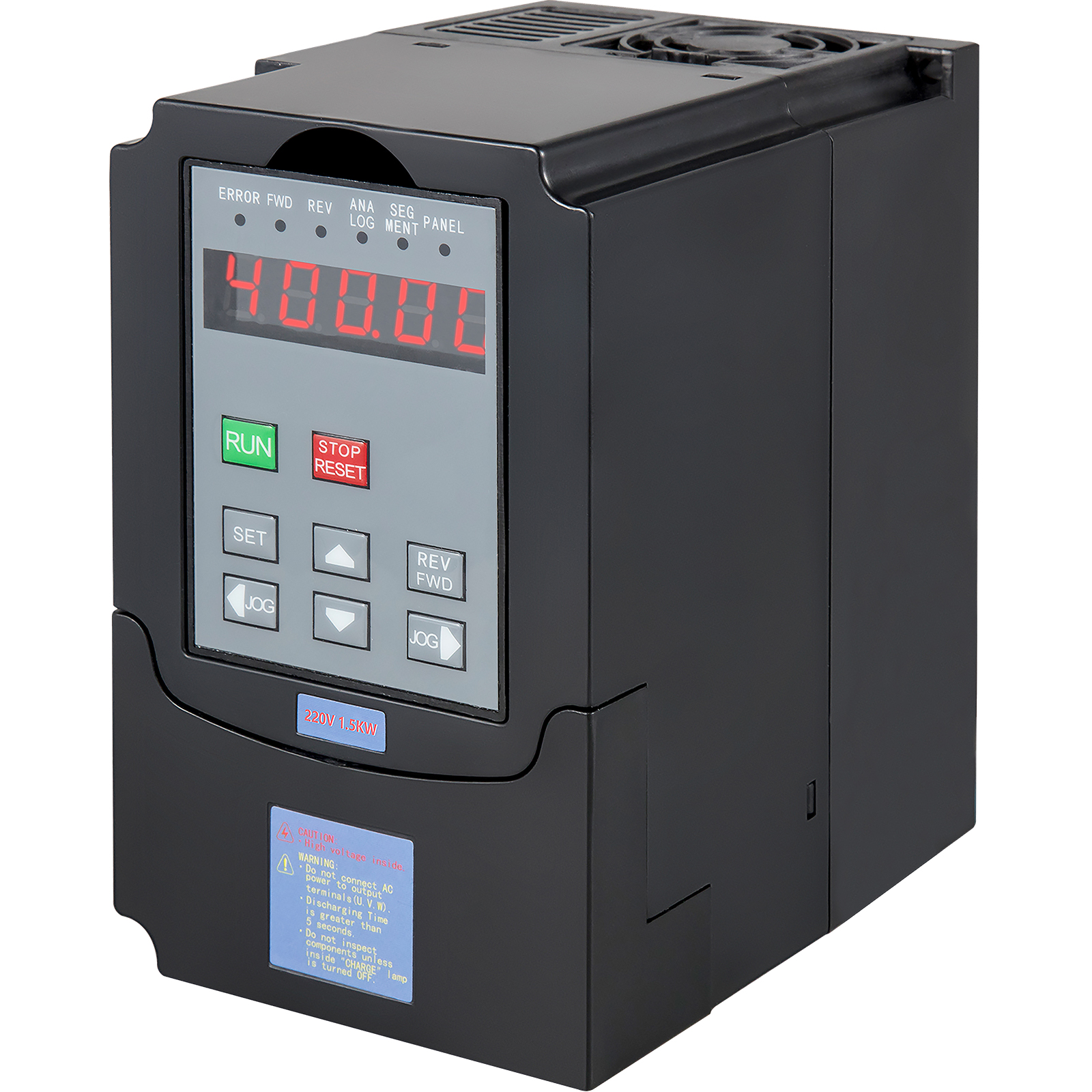 VEVOR vfd 1.5kw with digital display and control buttons, showing 400.00.