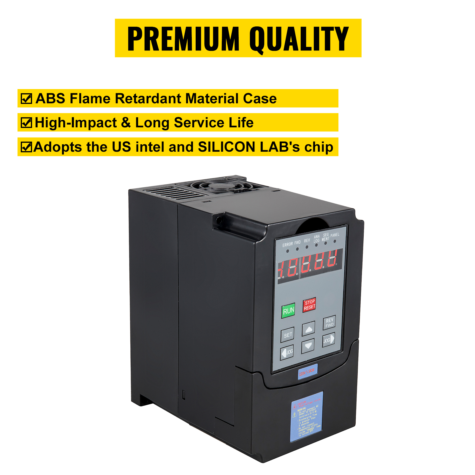 VEVOR vfd 1.5kw with digital display, premium quality, flame-retardant case.