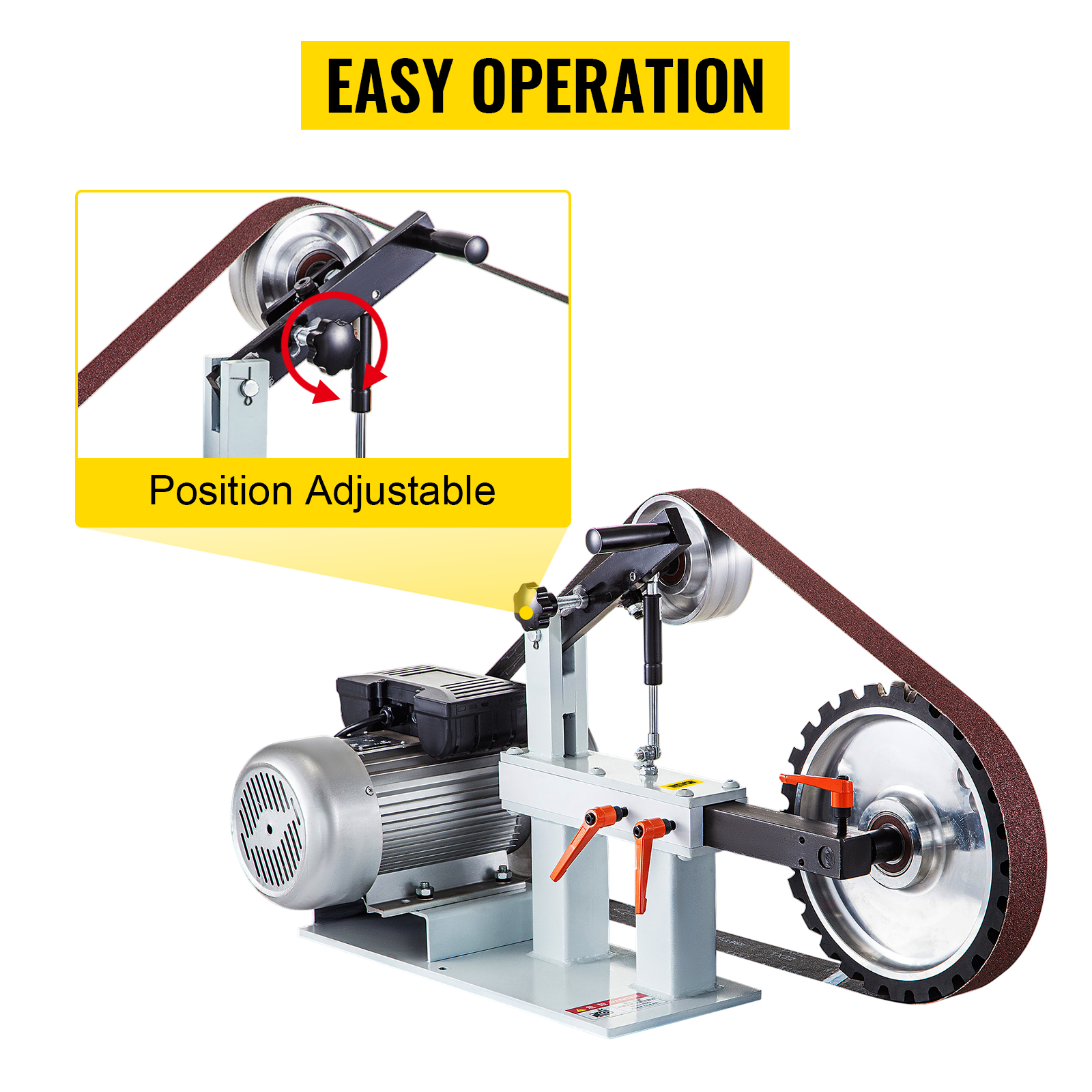 VEVOR 2hp belt grinder with adjustable position for easy operation.