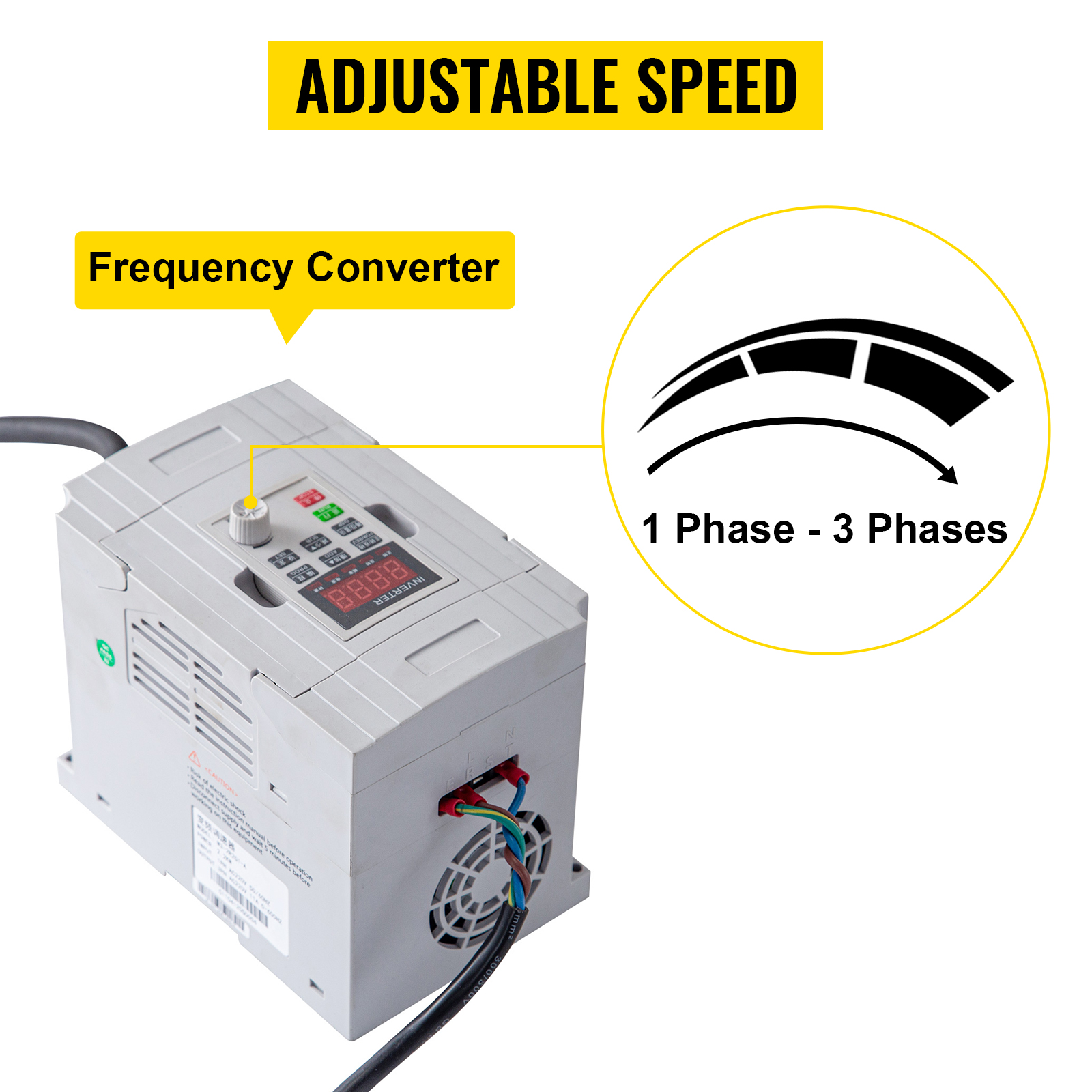 VEVOR belt sander grinder with adjustable speed frequency converter, 1-3 phase.