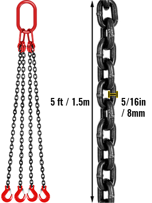 red and black VEVOR engine lift chain with 5ft length and 5/16in thickness.