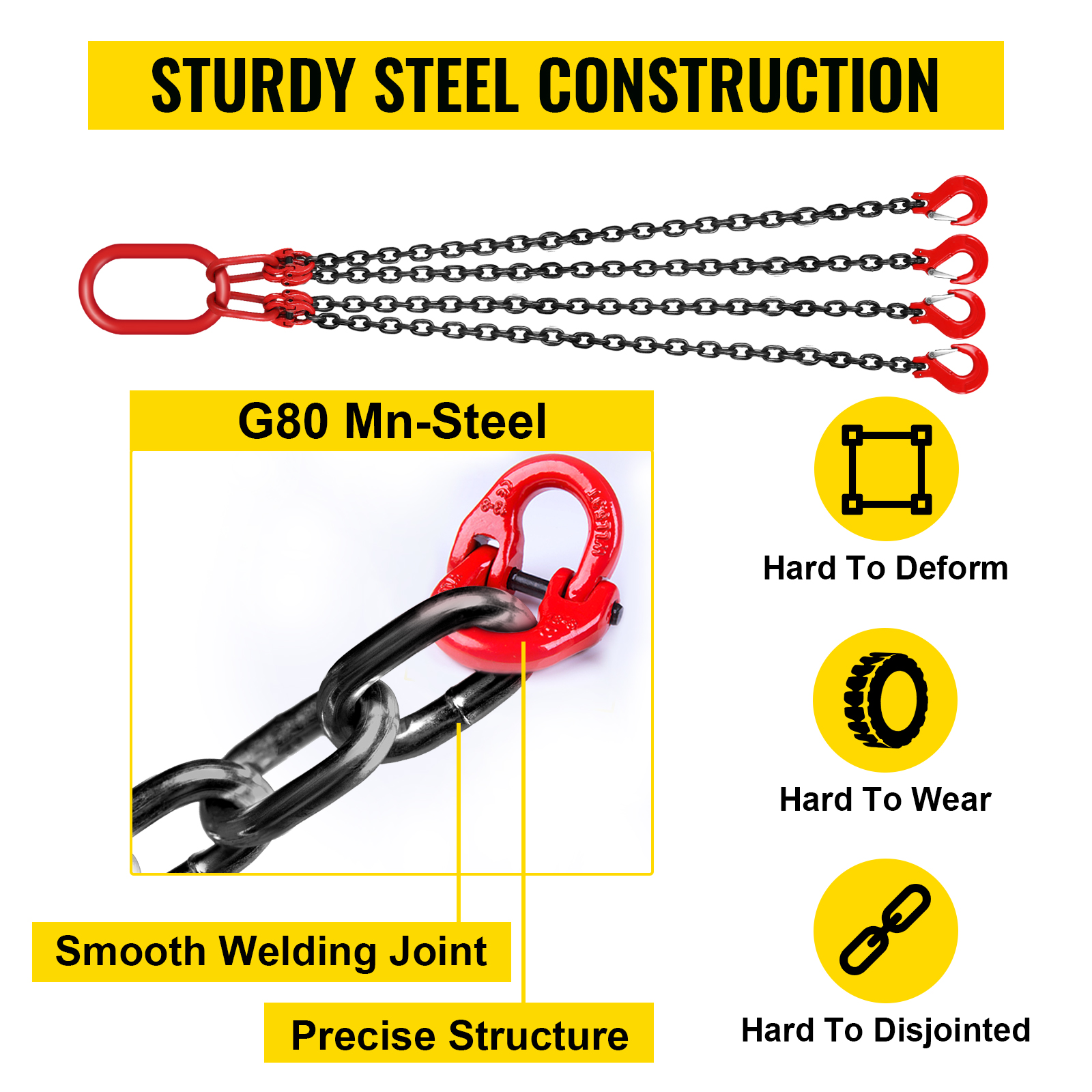 VEVOR engine lift chain, g80 mn-steel with sturdy construction and smooth welding joints.