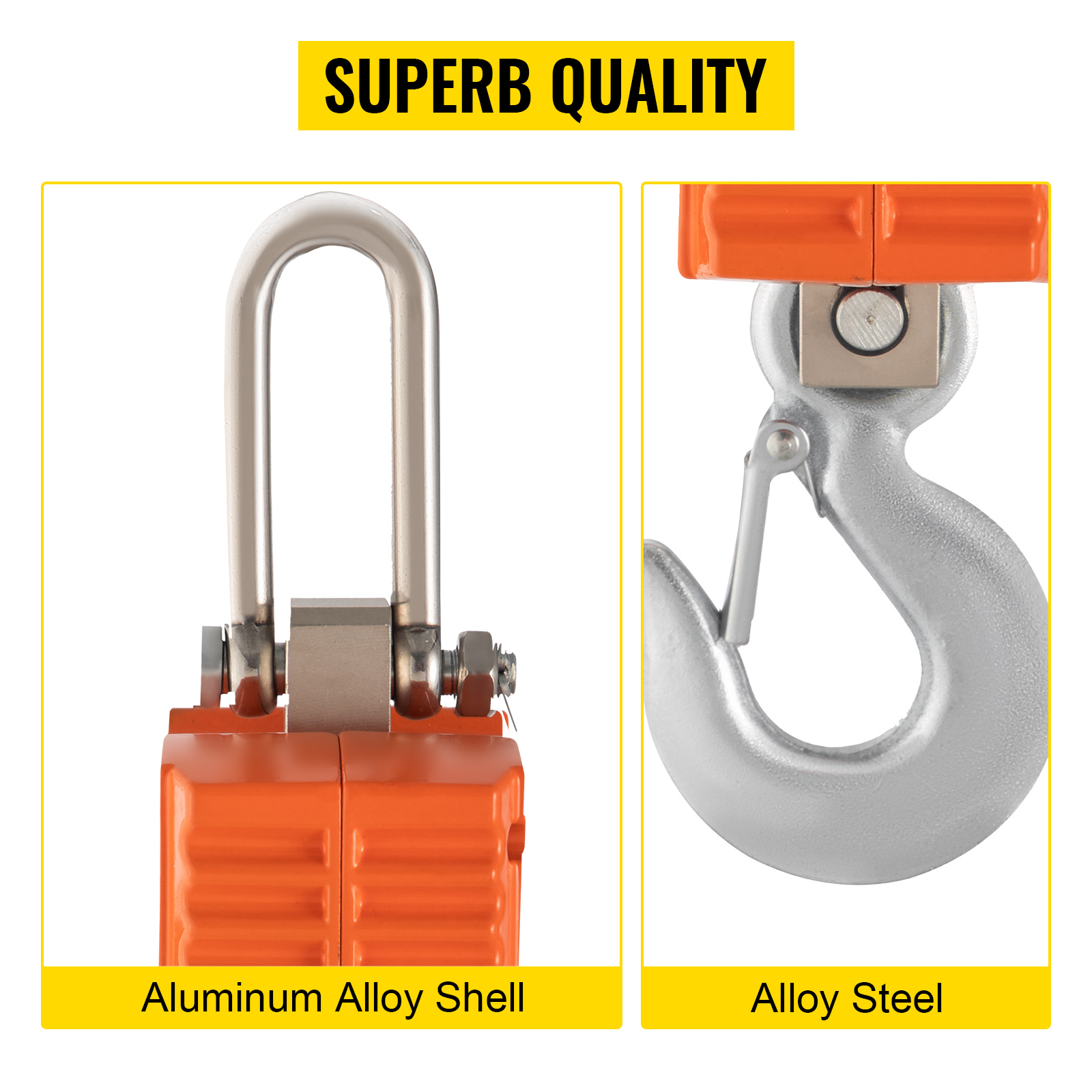 VEVOR crane scale with aluminum alloy shell and durable alloy steel hook.