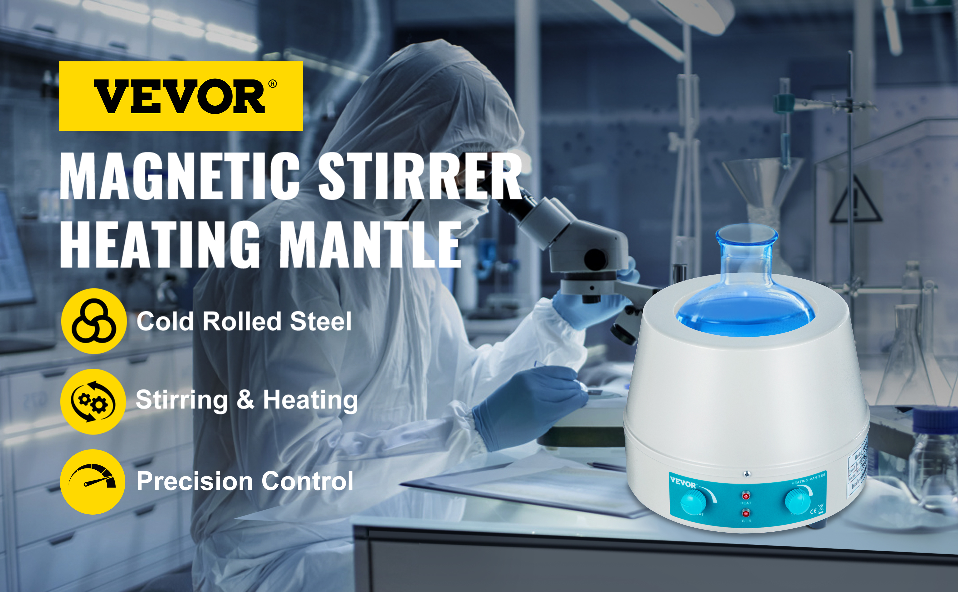 VEVOR heating mantle 1000ml in a laboratory with cold rolled steel and precision control.