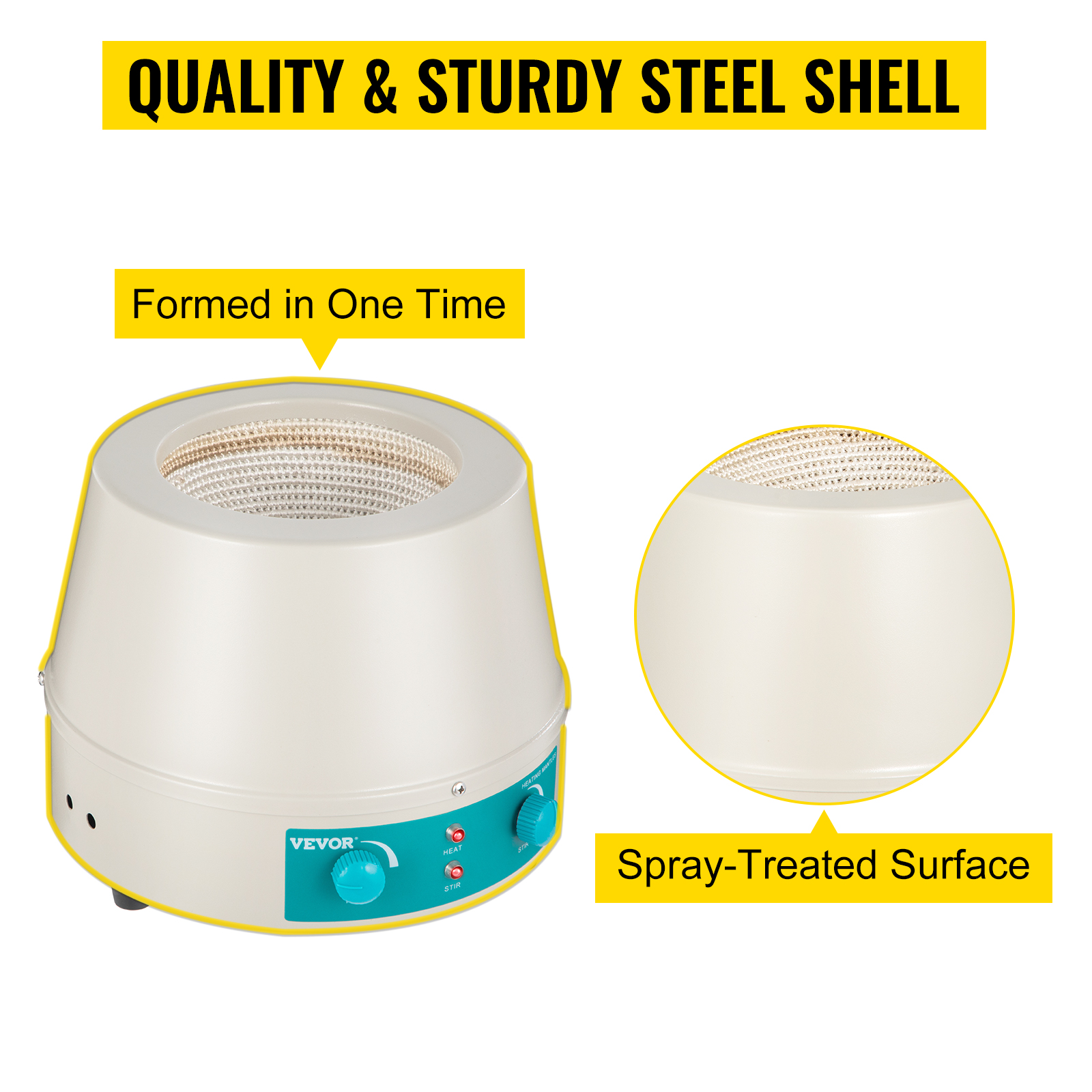 VEVOR heating mantle 1000ml with sturdy steel shell and spray-treated surface.