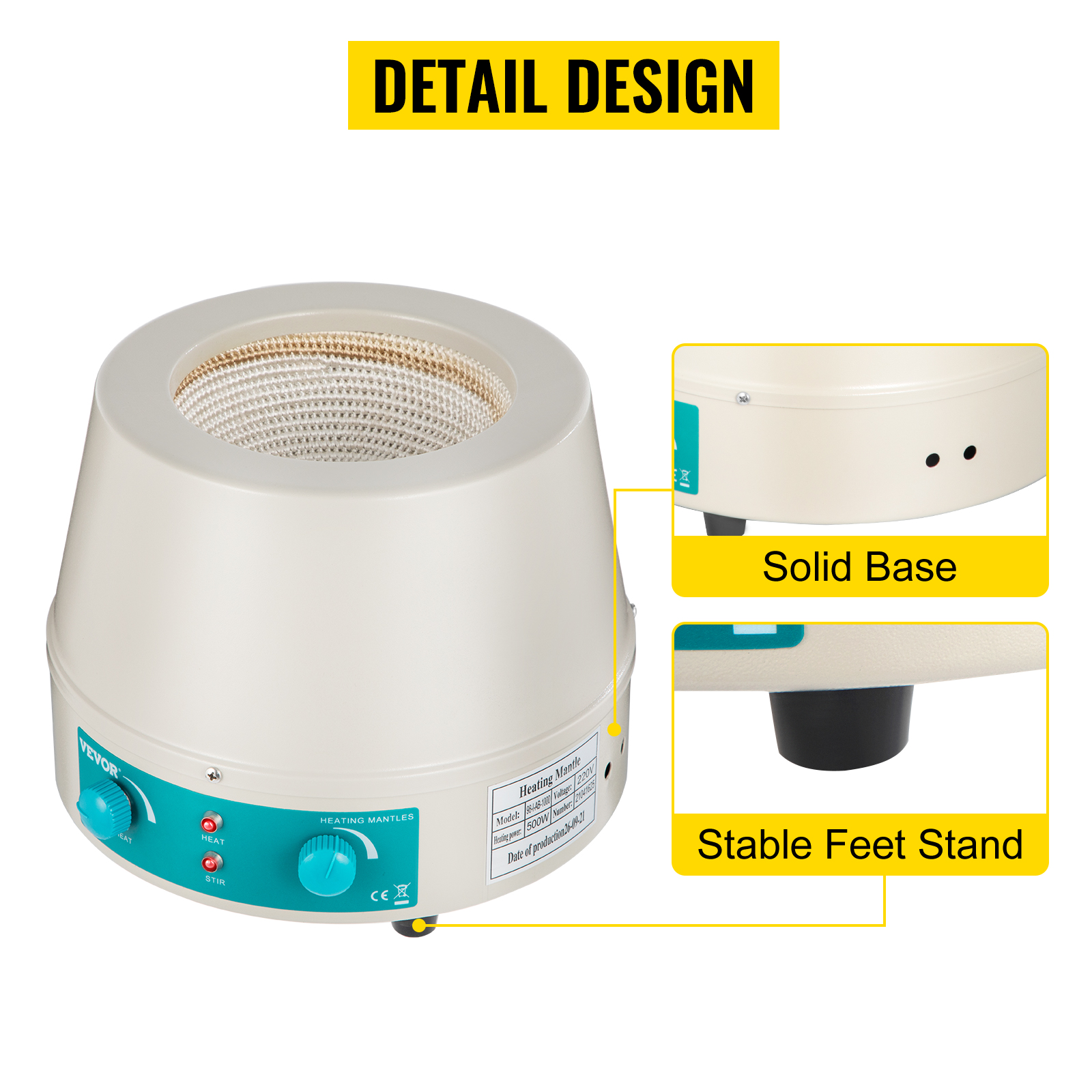VEVOR heating mantle 1000ml features solid base and stable feet stand design.