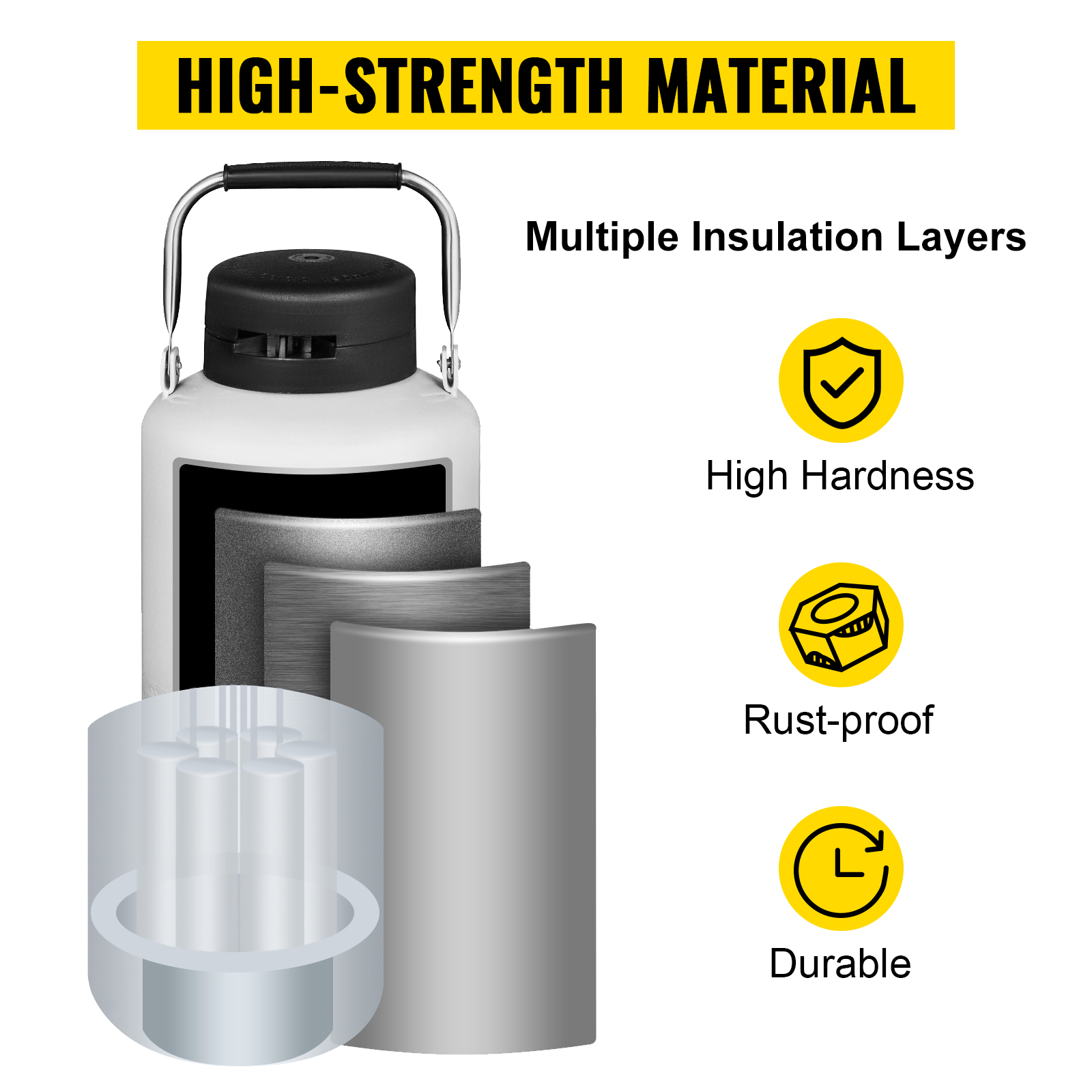 VEVOR liquid nitrogen container with high-strength, rust-proof, and durable materials.