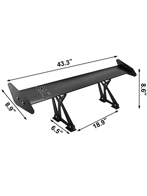 VEVOR gt wing car spoiler, 43.3"x8.9"x9.8", black, adjustable stands, sleek design.