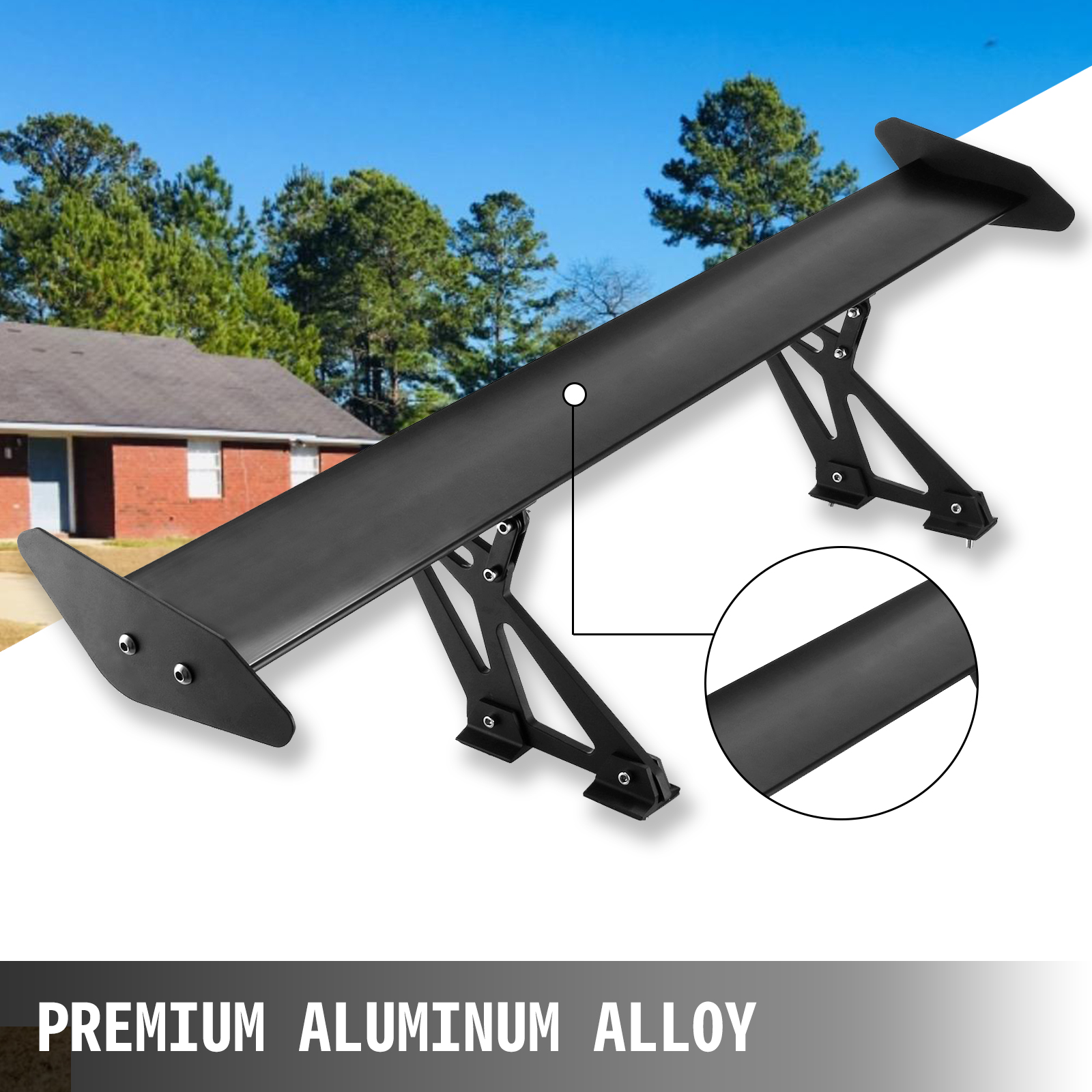 VEVOR gt wing car spoiler in black with premium aluminum alloy material.