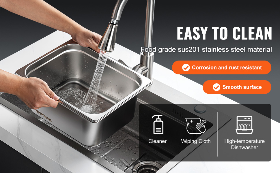 washing VEVOR hotel pans made from stainless steel, showcasing corrosion resistance and easy cleaning.