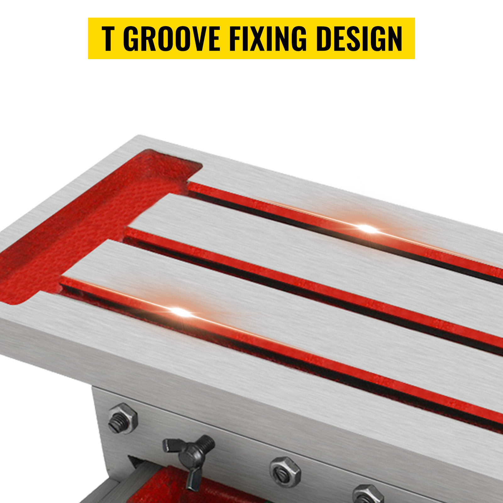 VEVOR milling machine table with t groove fixing design in metallic finish.