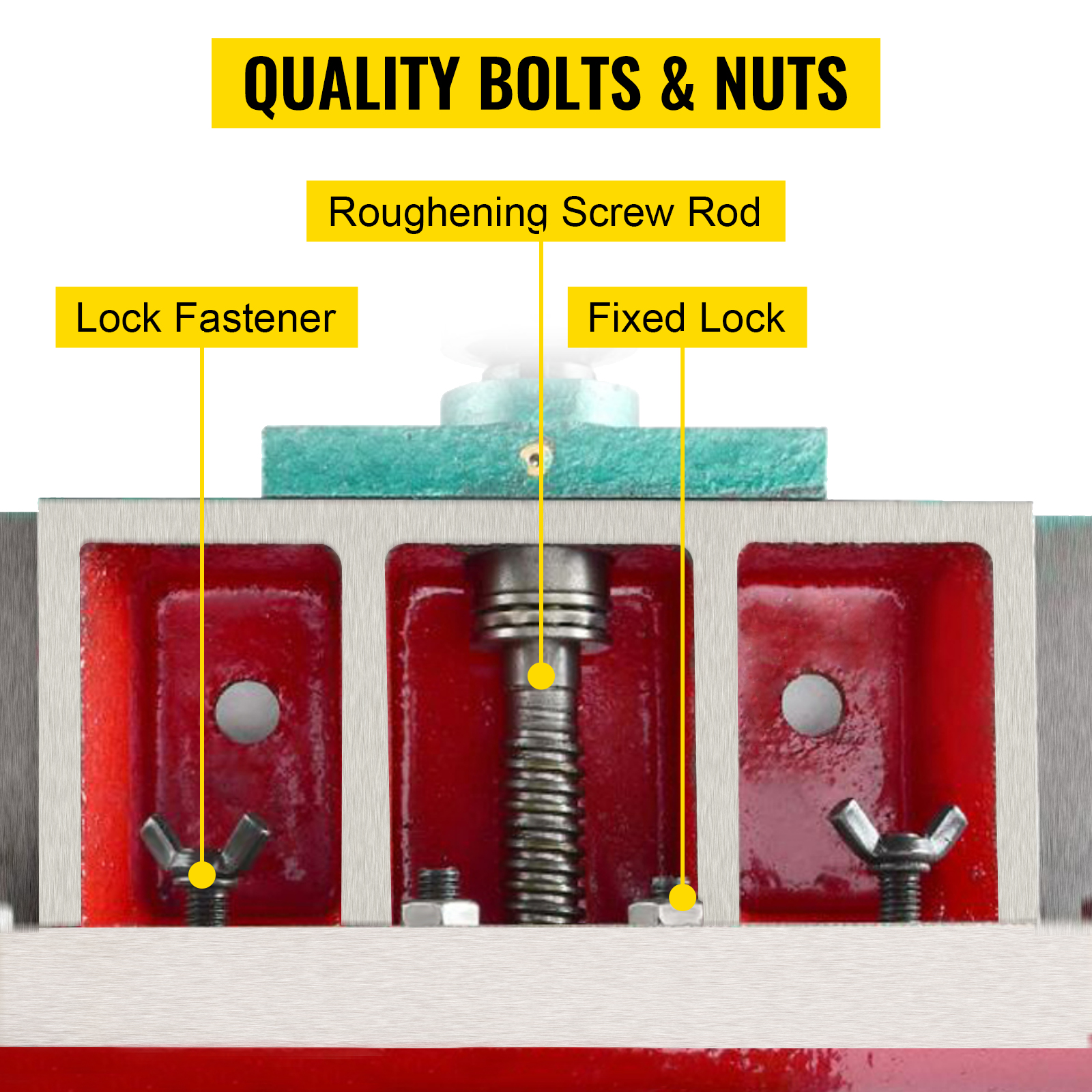 VEVOR milling machine table with quality bolts, nuts, and roughening screw rod.