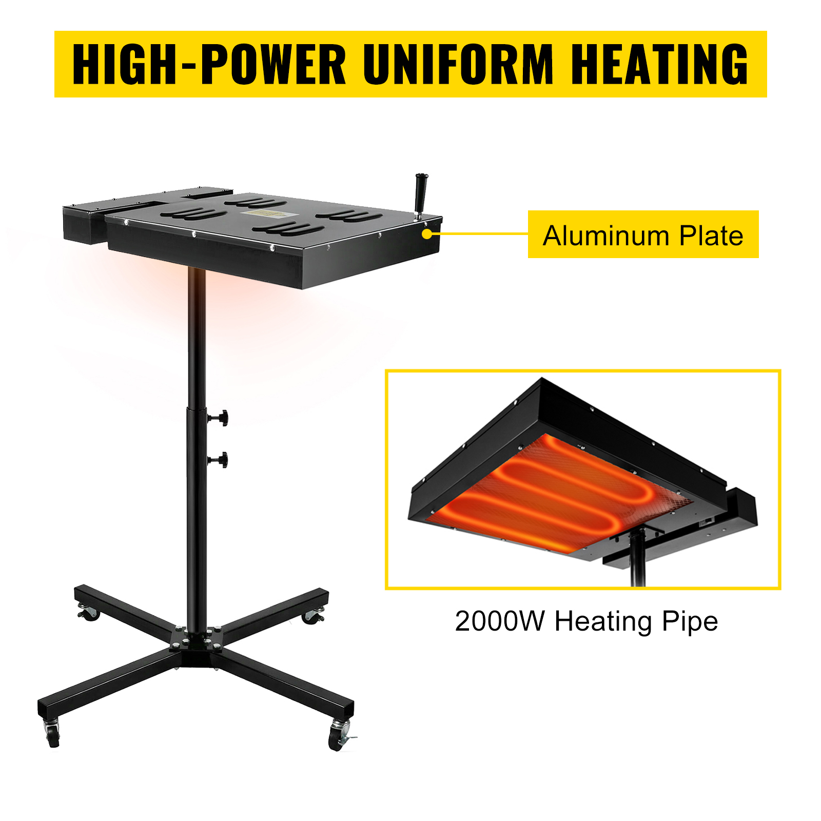 VEVOR flash dryer with aluminum plate, 2000w heating pipe, and high-power uniform heating.