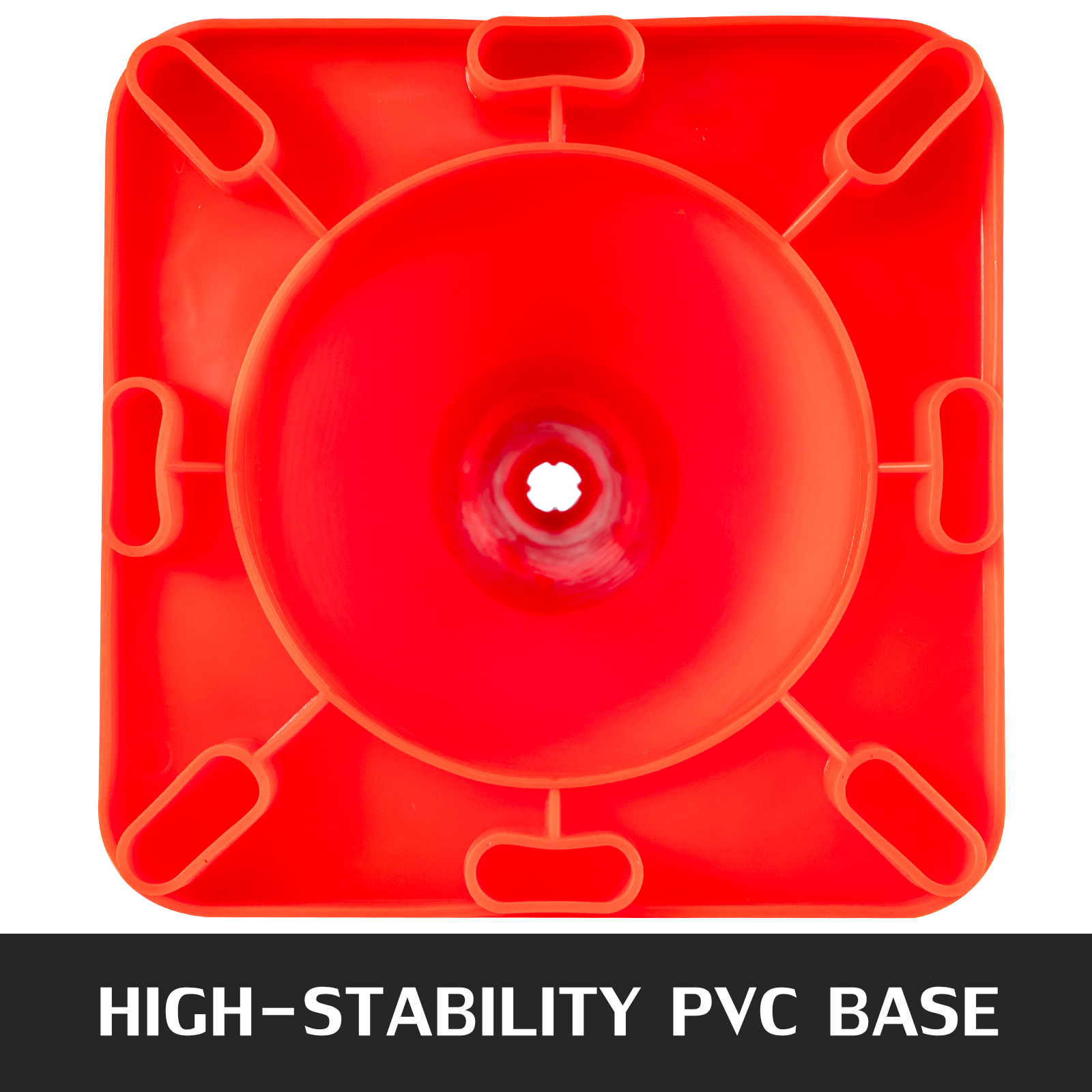 high-stability pvc base of VEVOR traffic cones, top view, red and durable.