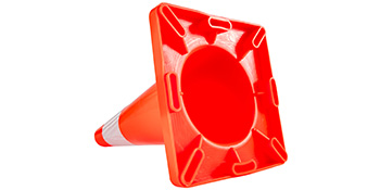 orange VEVOR traffic cone with reflective white bands, viewed from the base.