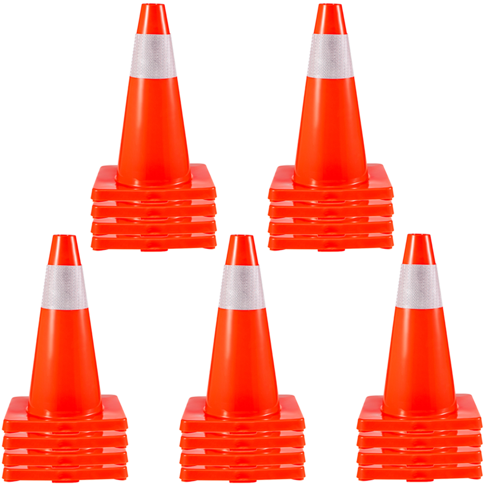 bright orange VEVOR traffic cones with reflective bands in a 5-pack arrangement.