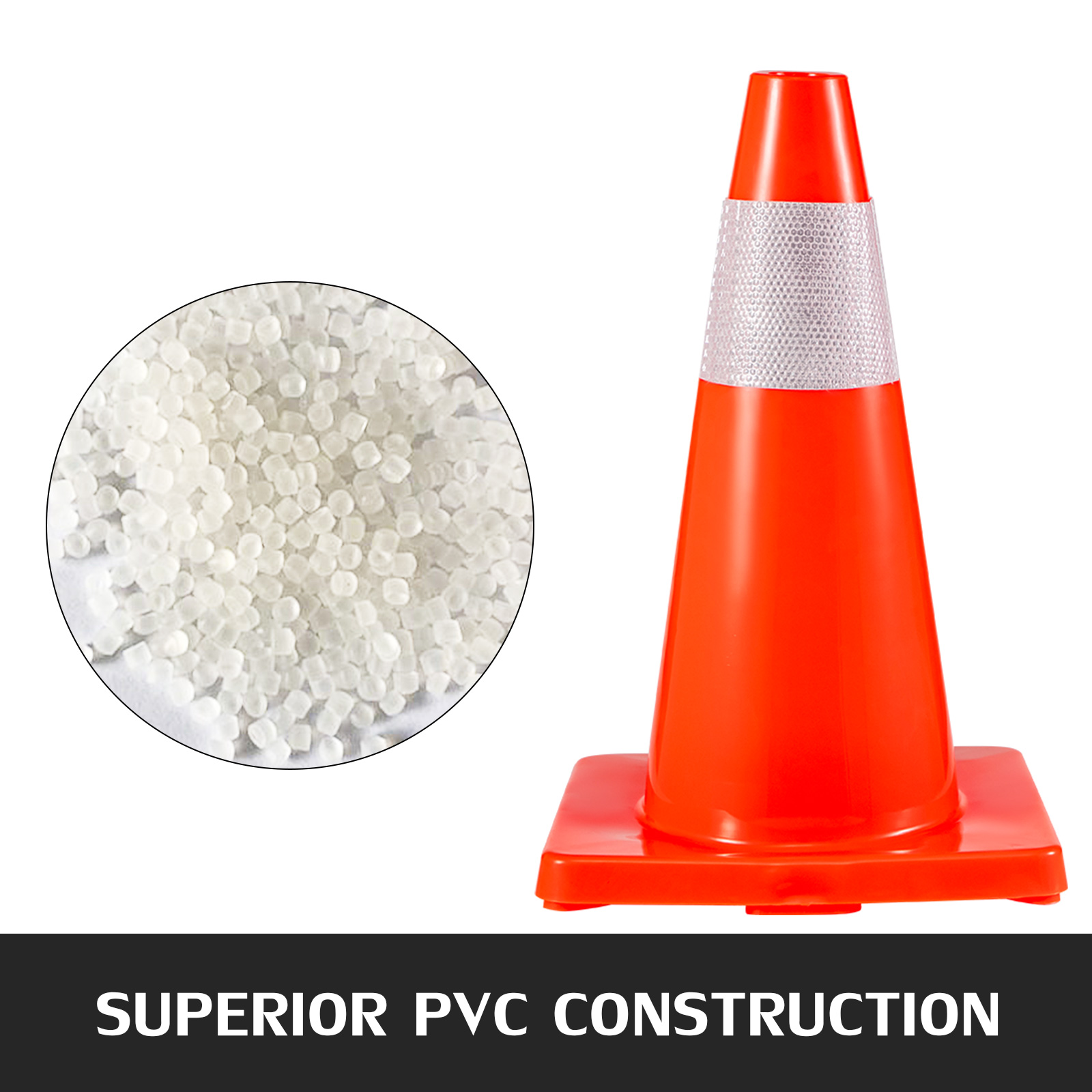 VEVOR traffic cone with reflective band and superior pvc construction.