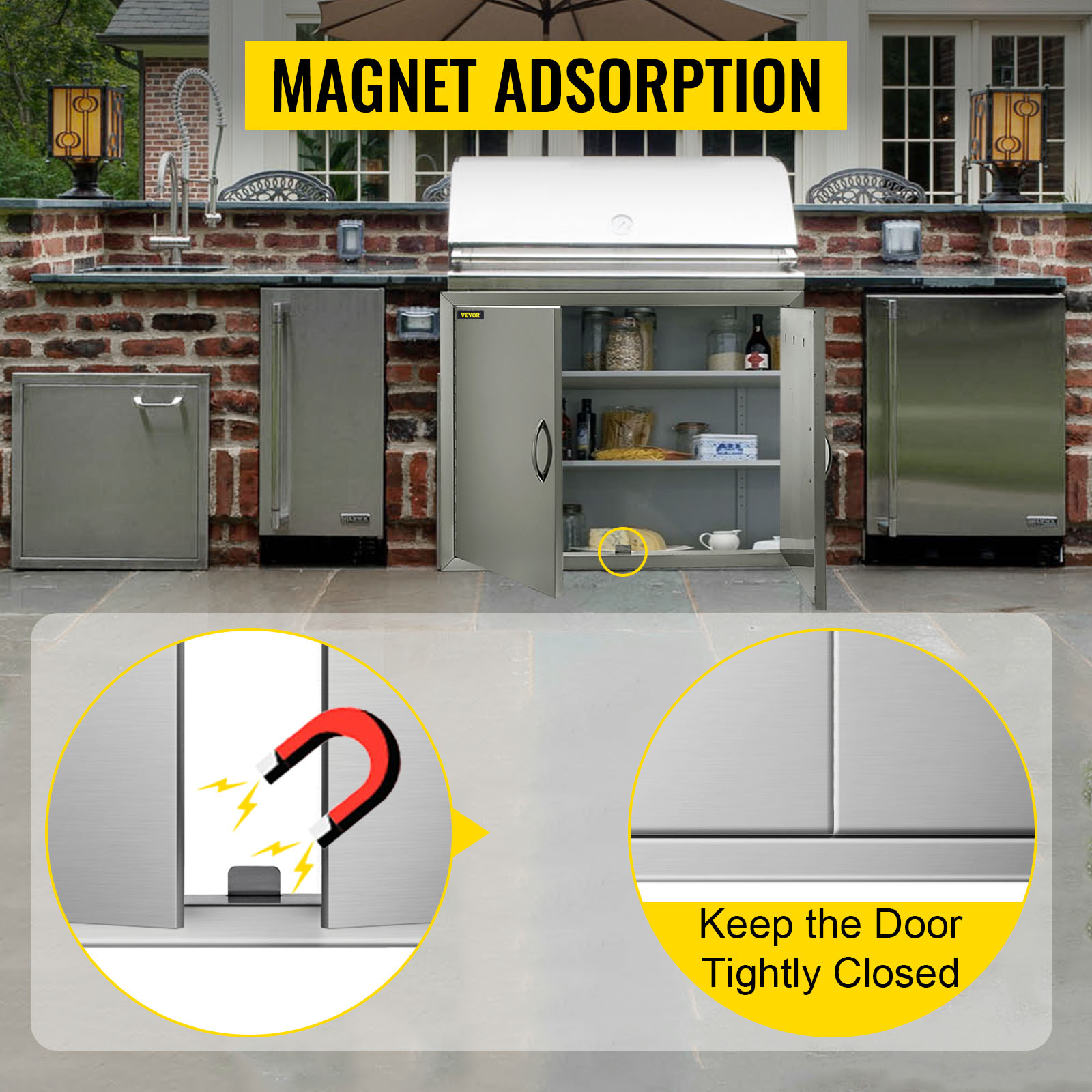 outdoor kitchen setup featuring a VEVOR bbq access door with magnet adsorption.