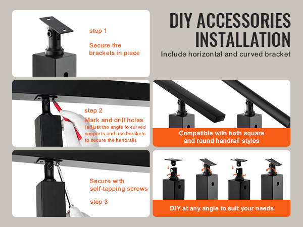 diy installation guide for VEVOR cable railing post: secure, drill, and attach with self-tapping screws.