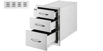 VEVOR outdoor kitchen drawers with stainless steel 3-tier storage design.