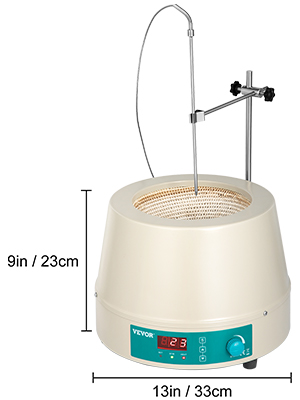 VEVOR heating mantle 2000ml with digital display and adjustable support rod.