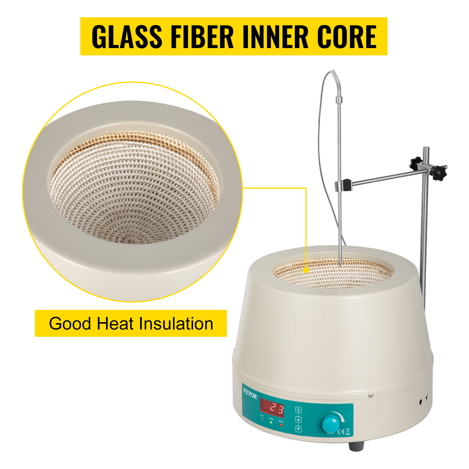 VEVOR heating mantle 2000ml with glass fiber inner core and good heat insulation.