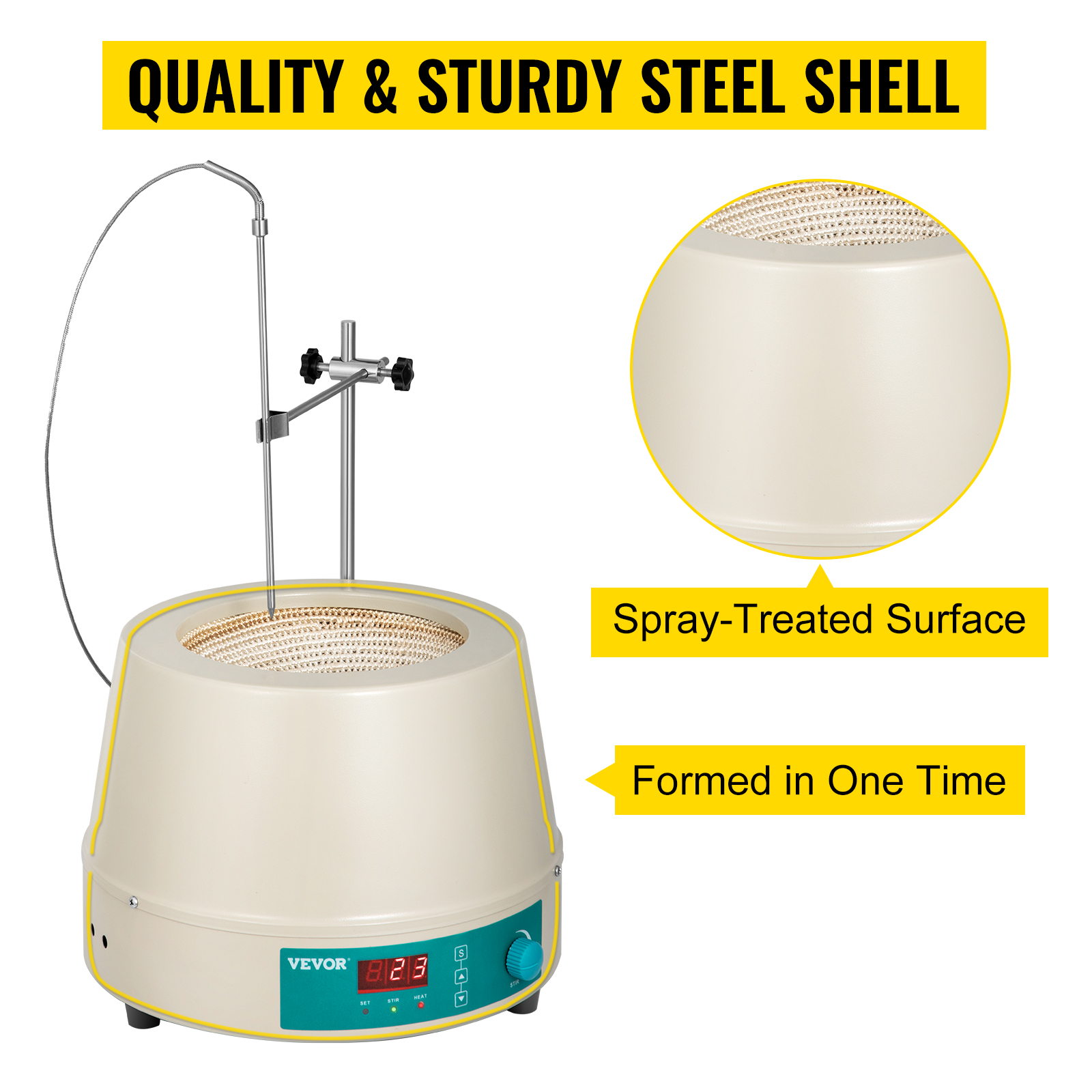 VEVOR heating mantle 2000ml with sturdy steel shell and spray-treated surface.