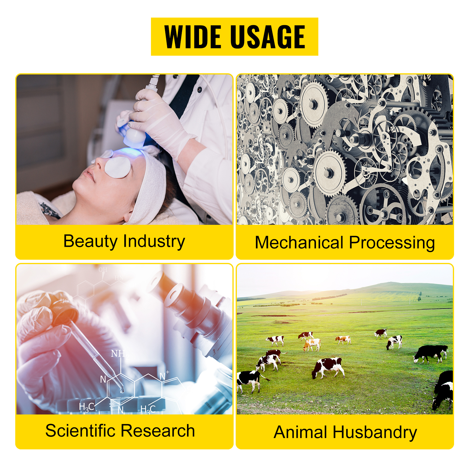 wide usage of VEVOR liquid nitrogen tank in beauty, mechanical, scientific, and animal industries.