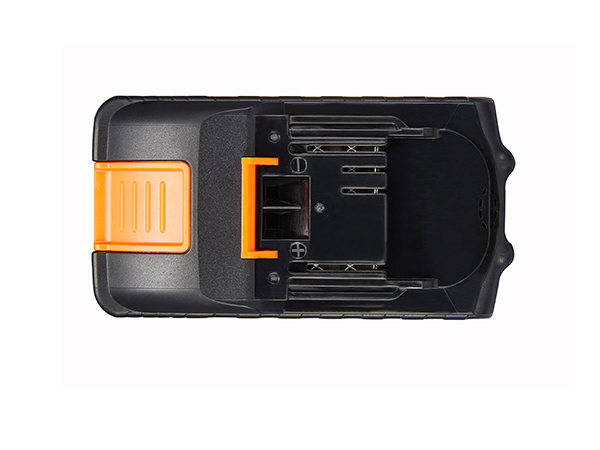 VEVOR 20v lithium-ion battery with an orange release button in a black and orange casing