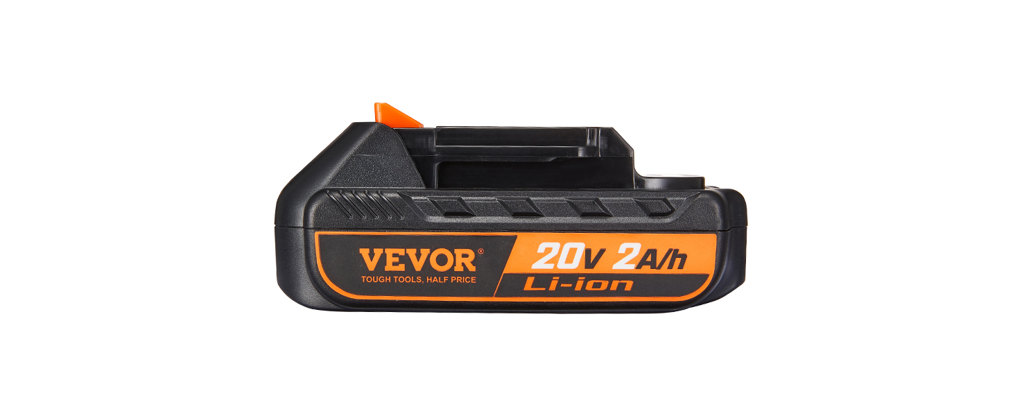 VEVOR 20v lithium-ion battery, black with orange accents, 20v 2a/h capacity, li-ion technology.