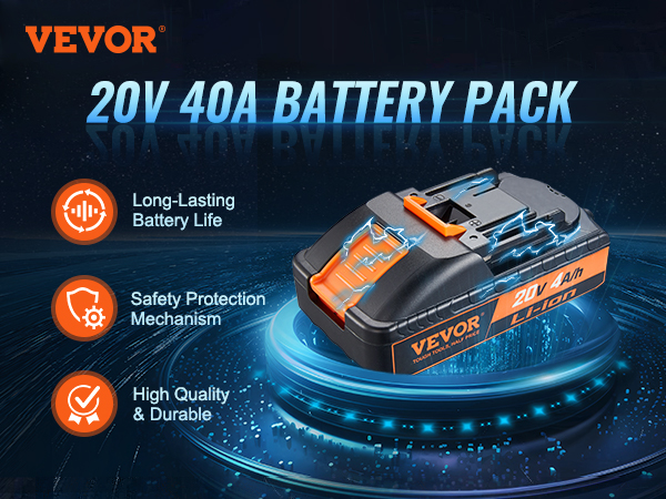 VEVOR 20v battery pack with long-lasting life, safety protection, and high durability features.