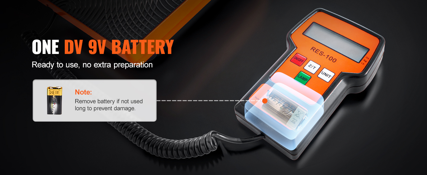 VEVOR refrigerant scale with one dv 9v battery, ready to use, featuring the res-100 device.