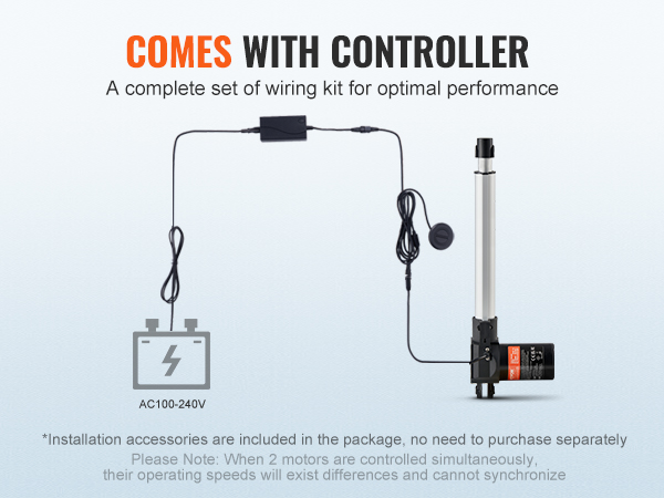VEVOR 24v linear actuator with controller and complete wiring kit for optimal performance.