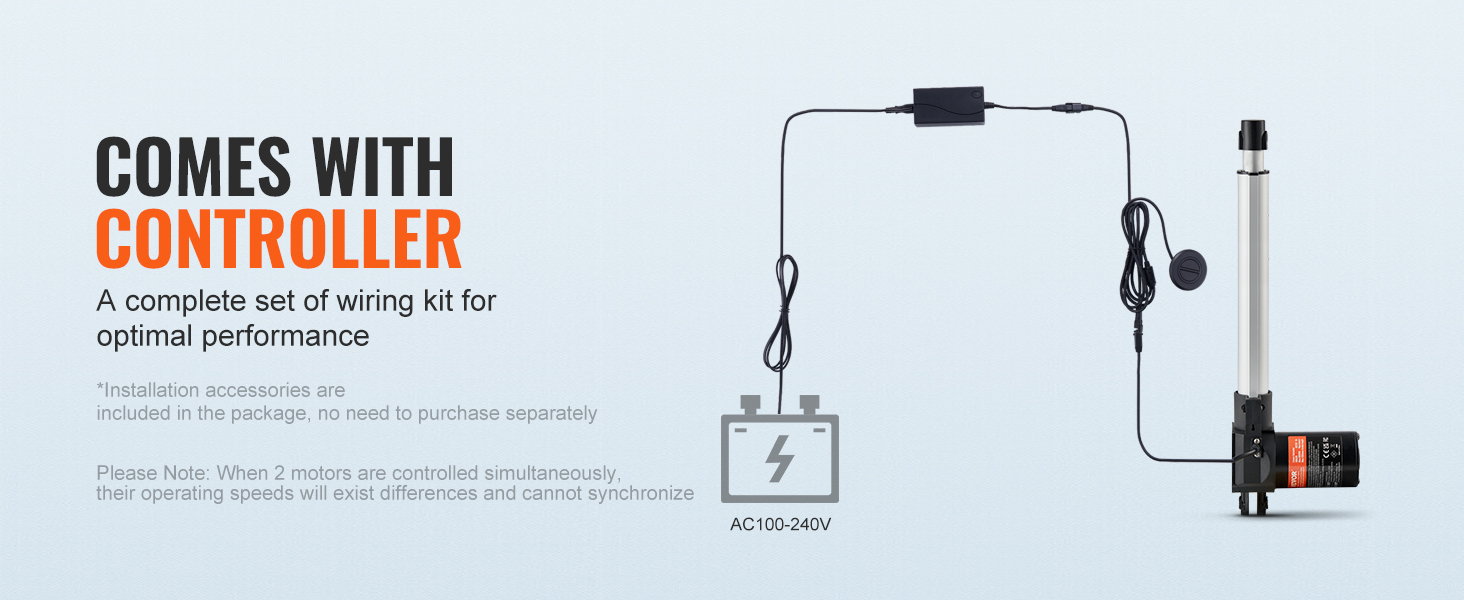 VEVOR 24v linear actuator with controller and complete wiring kit for optimal performance.