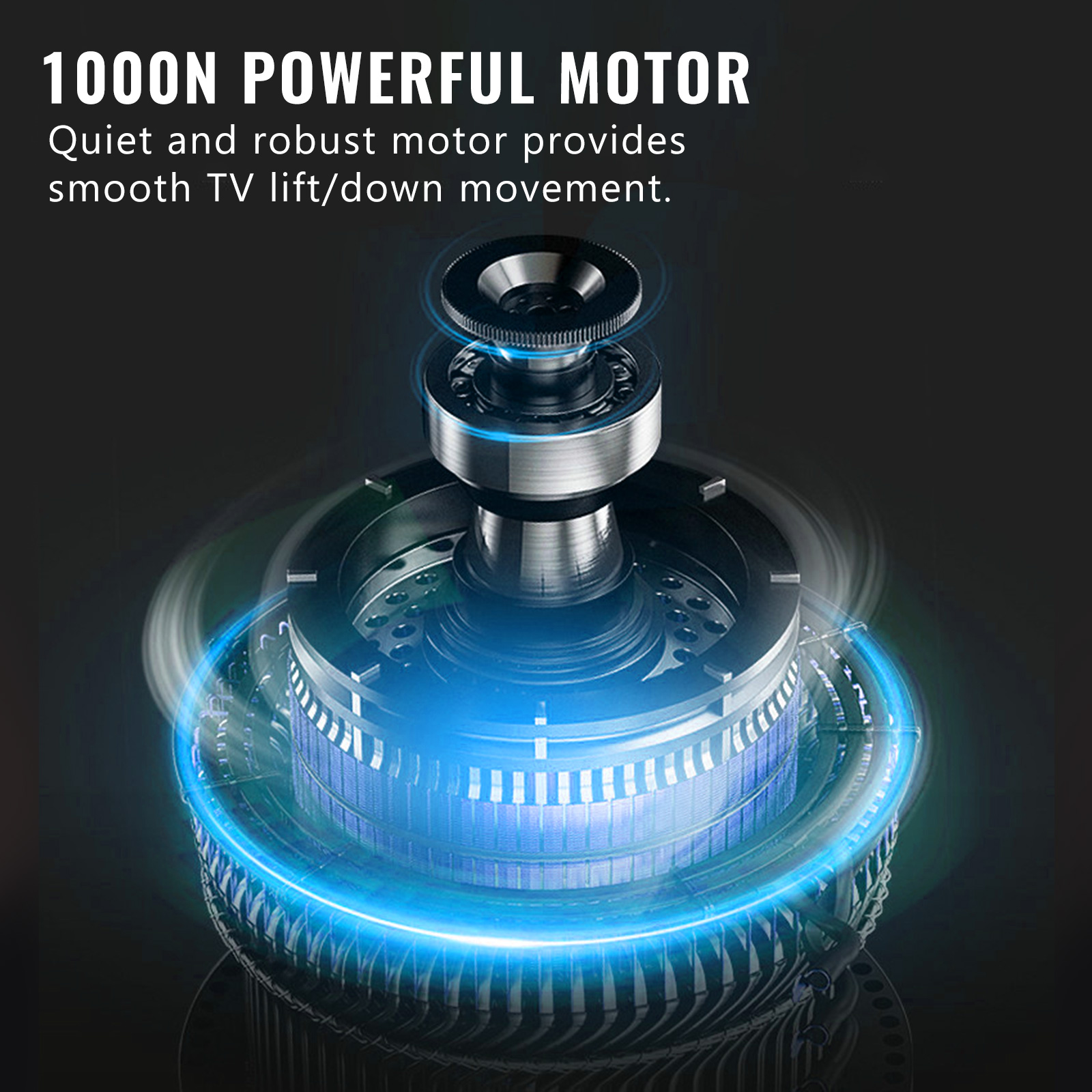 1000 n jaudīgs VEVOR motorizētā tv pacēlāja motors, kas nodrošina vienmērīgu tv pacelšanu un nolaišanu.