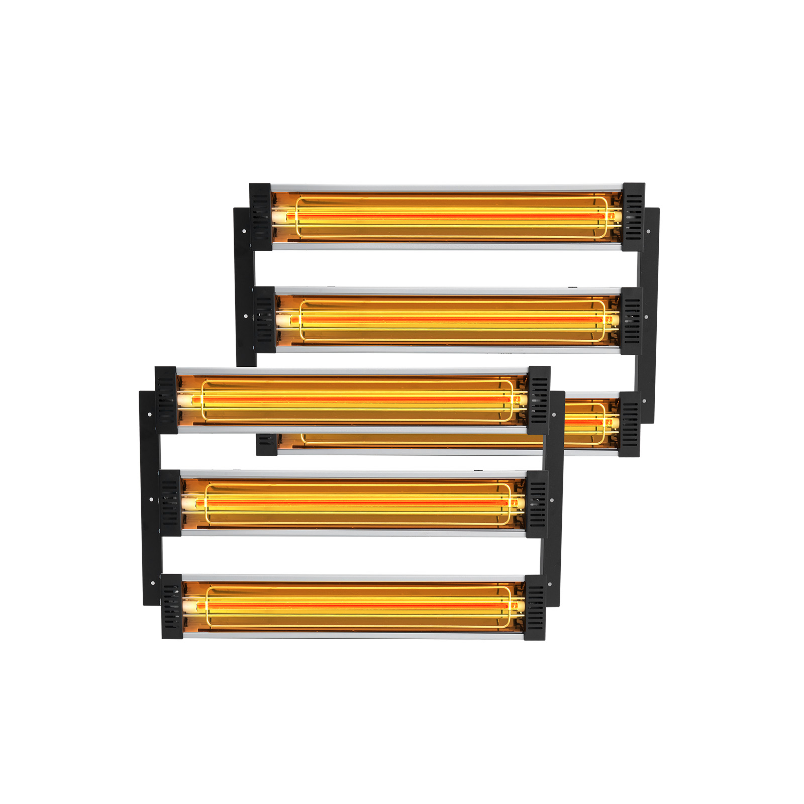VEVOR paint curing lamps featuring red heating elements in a black and chrome design.