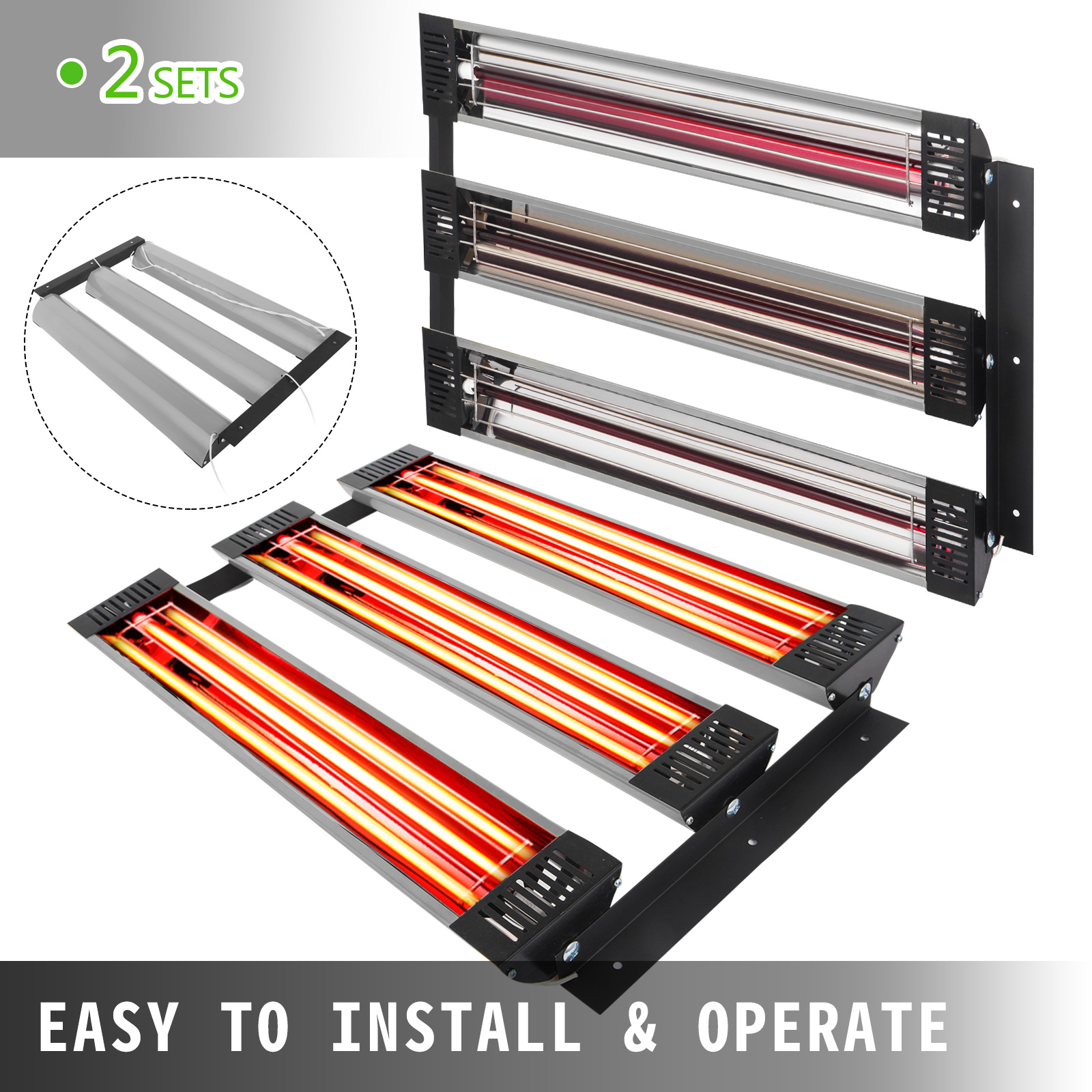 VEVOR paint curing lamp, 2 sets, easy to install and operate, glowing red tubes.
