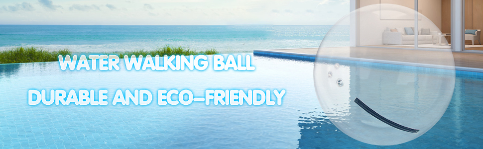 VEVOR zorb ball floating on pool with scenic ocean view, highlighting durability and eco-friendliness.