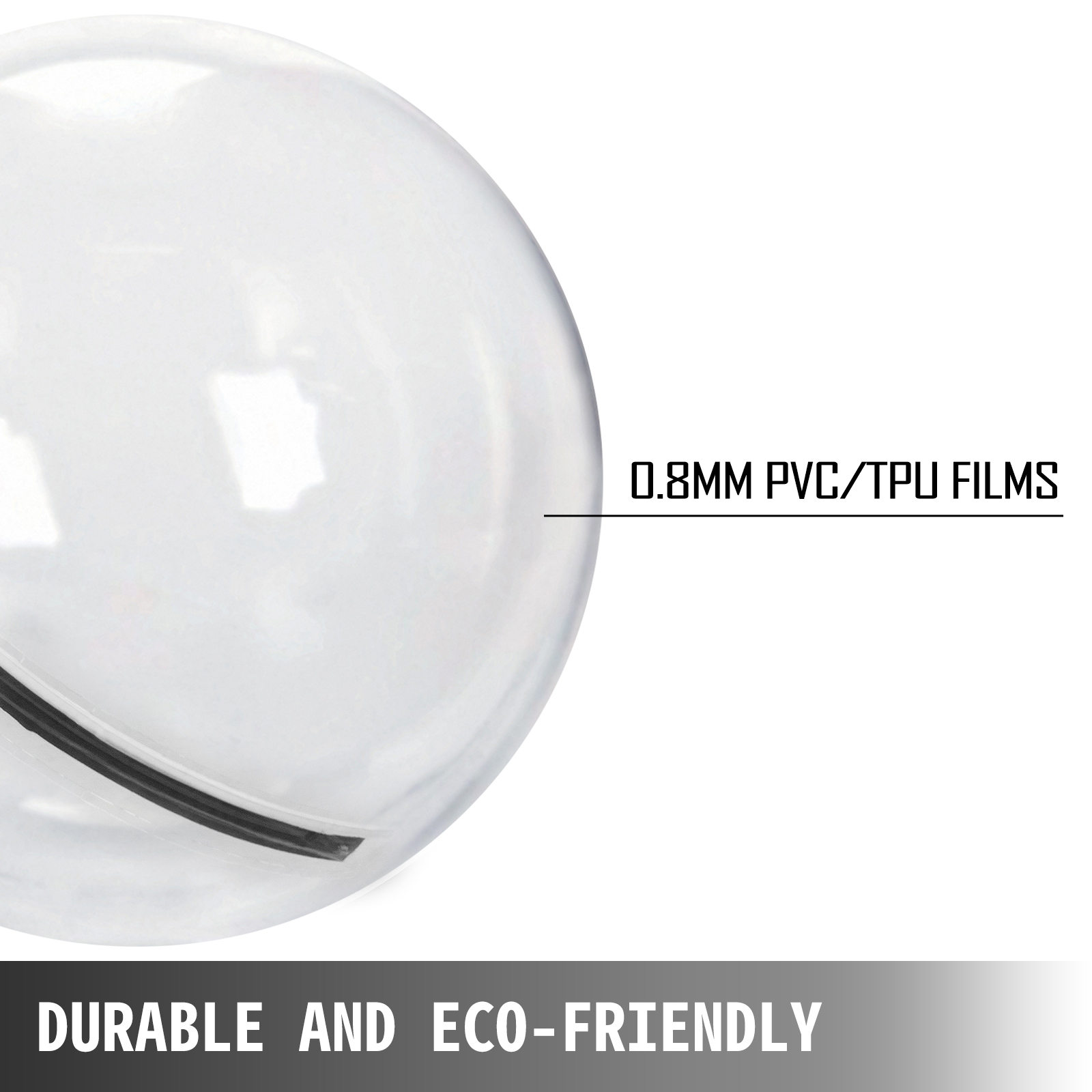 VEVOR zorb ball made with 0.8mm pvc/tpu films, durable and eco-friendly design.