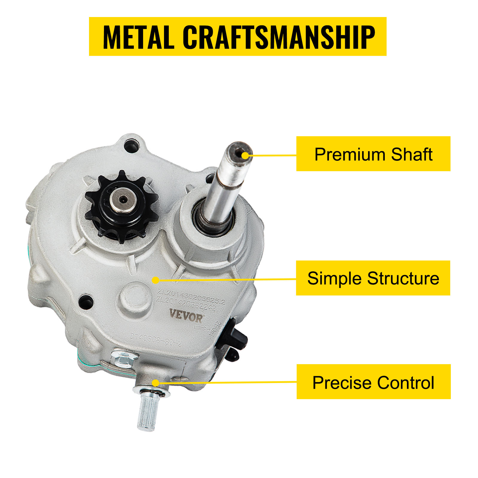 VEVOR go kart gearbox showing premium shaft, simple structure, and precise control.