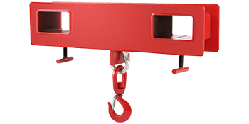 red VEVOR forklift lifting hook with dual openings and central metal hook.