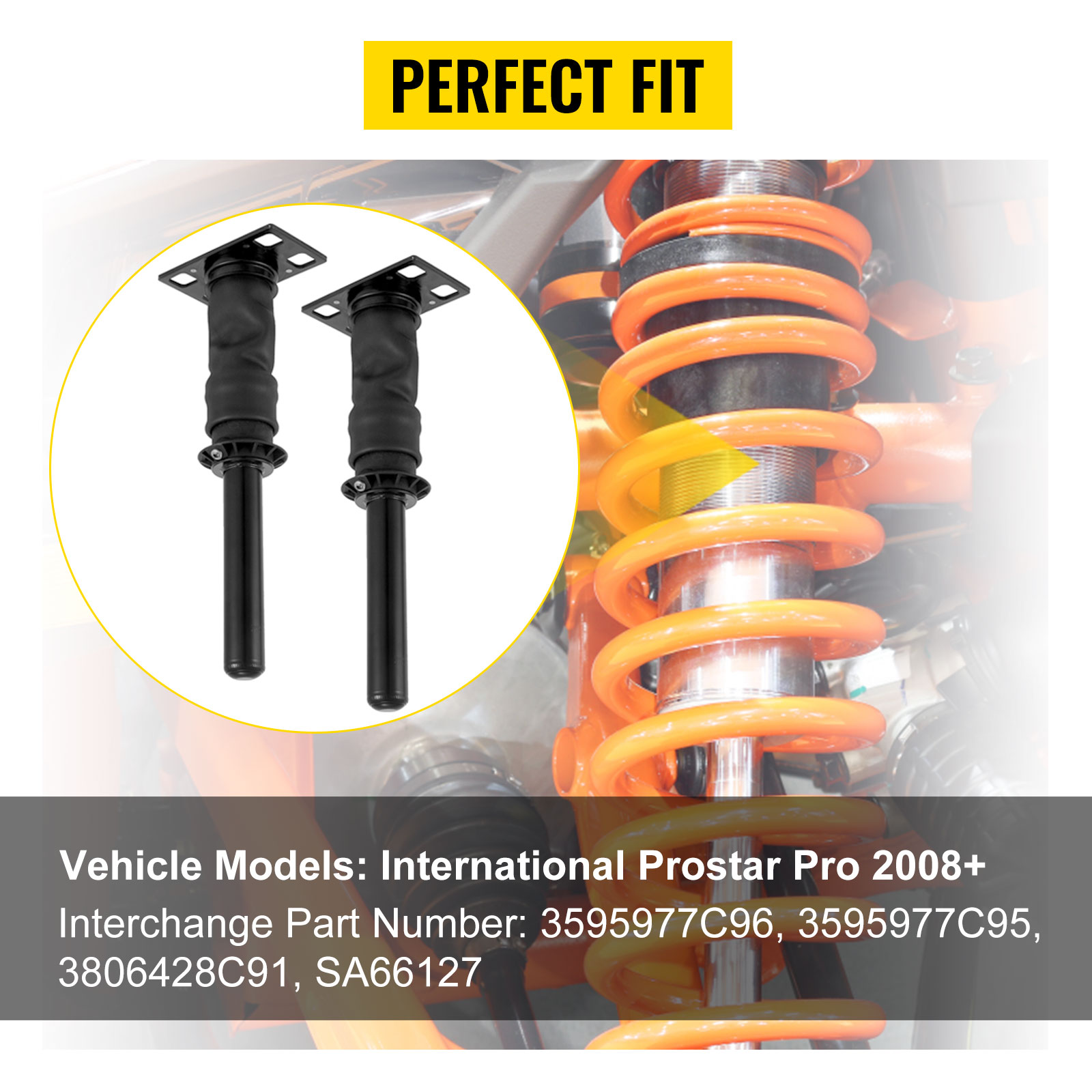 VEVOR cab shock absorber for international prostar with part numbers and orange coil spring.