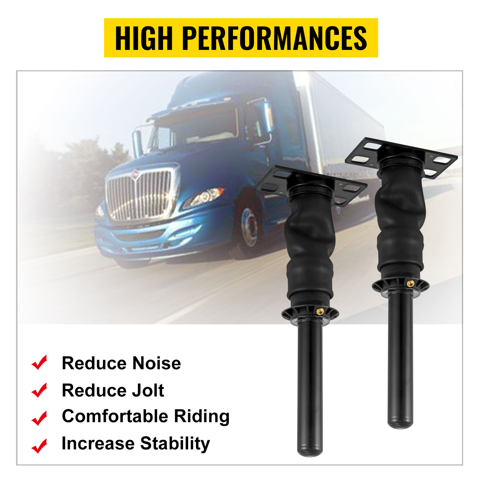 VEVOR cab shock absorber for trucks with benefits: reduce noise, jolt; improve comfort.