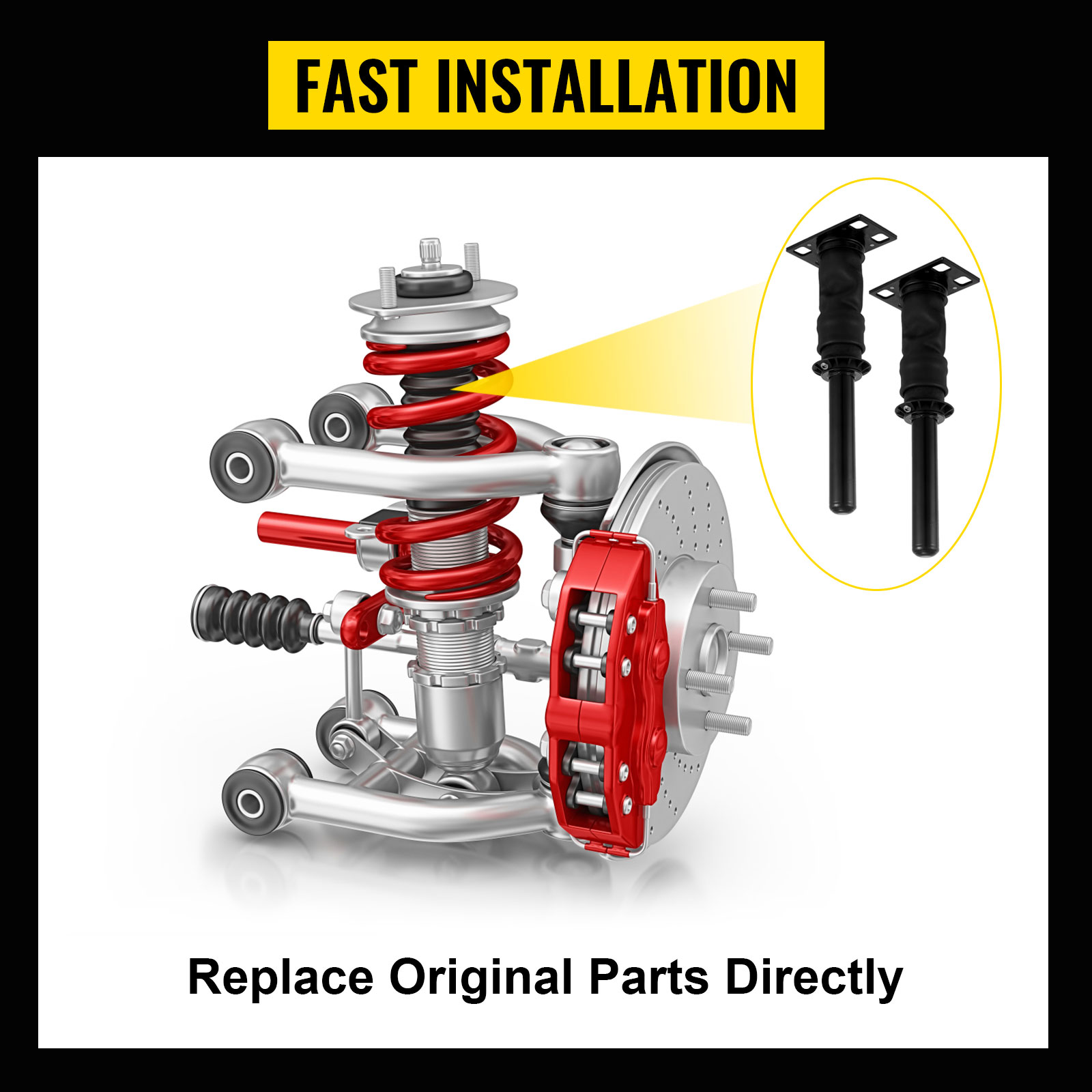fast installation of VEVOR cab shock absorber. replace original parts easily.