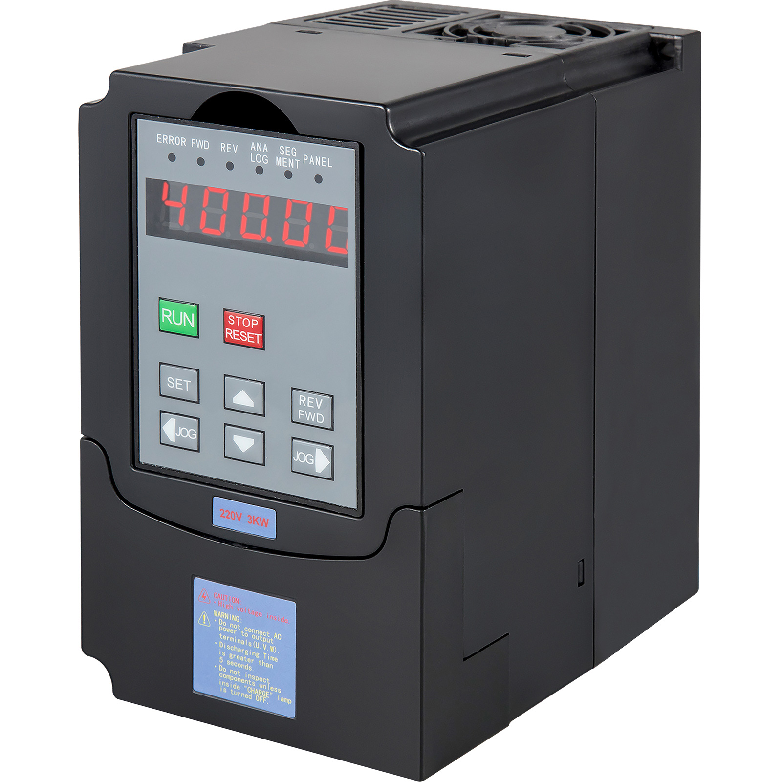 black VEVOR 3kw vfd with digital display and control buttons.