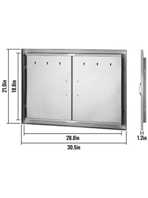VEVOR outdoor kitchen access door, dual panels, dimensions: 30.5 x 21 x 1.2 inches.