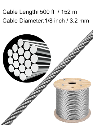 VEVOR stainless steel cable railing, 500ft length, 1/8 inch diameter, wire spool.