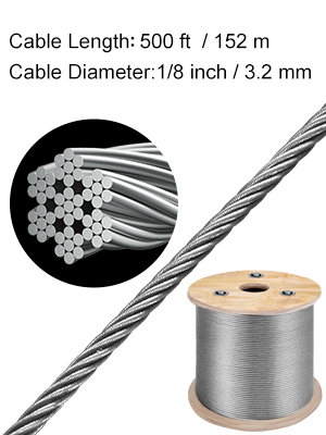 VEVOR stainless steel cable railing, 500 ft length, 1/8 inch diameter, spool.
