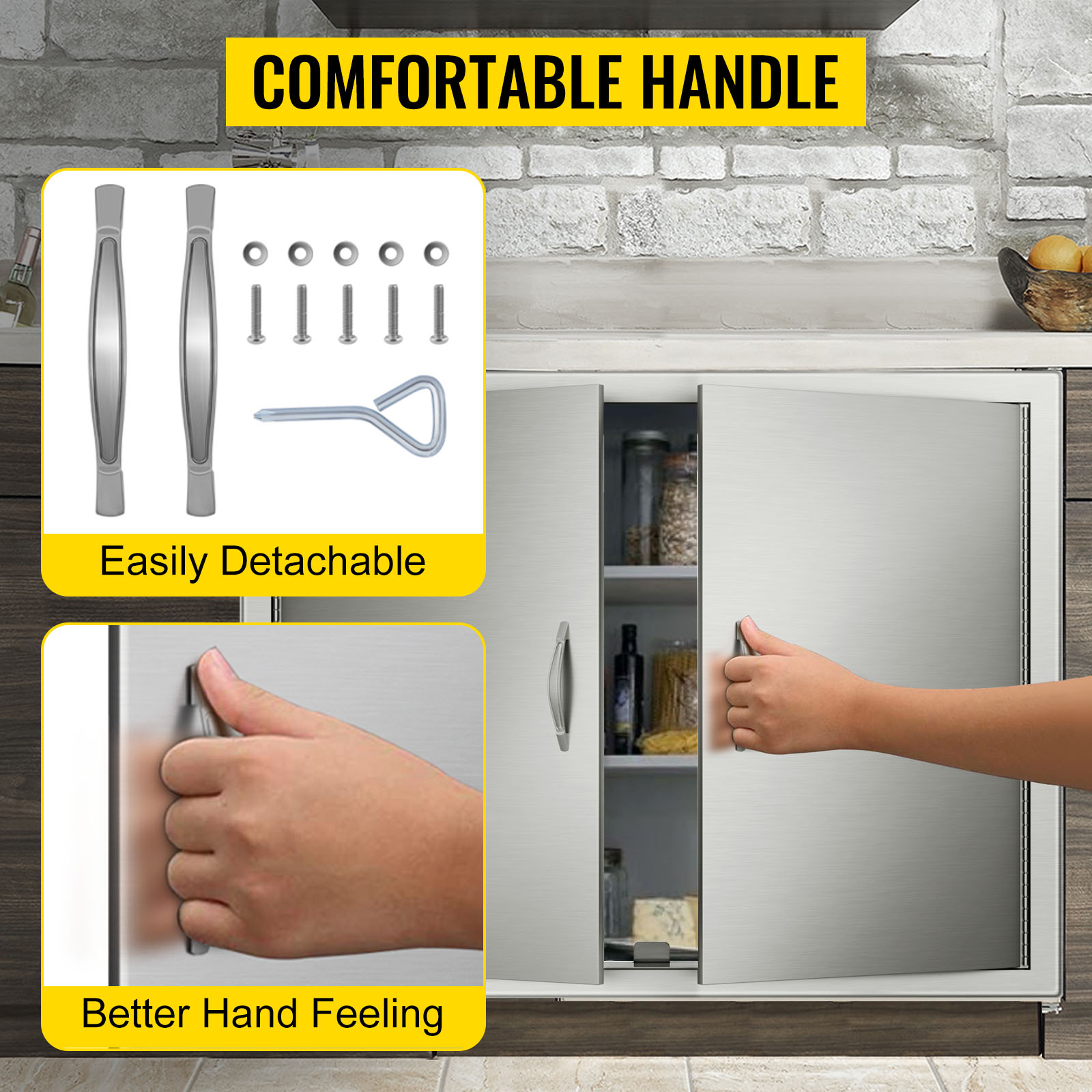 VEVOR bbq double access door with comfortable, easily detachable handles.